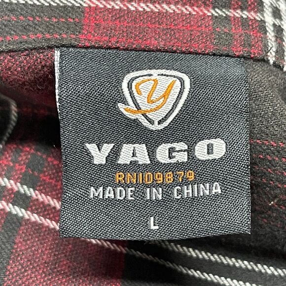Yago Mens Flannel Shirt LS Red Black Large Button Up - Picture 7 of 7